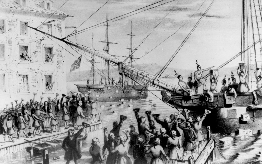 Representation of the Boston Tea Party, lithograph by Sarony and Major, 1846