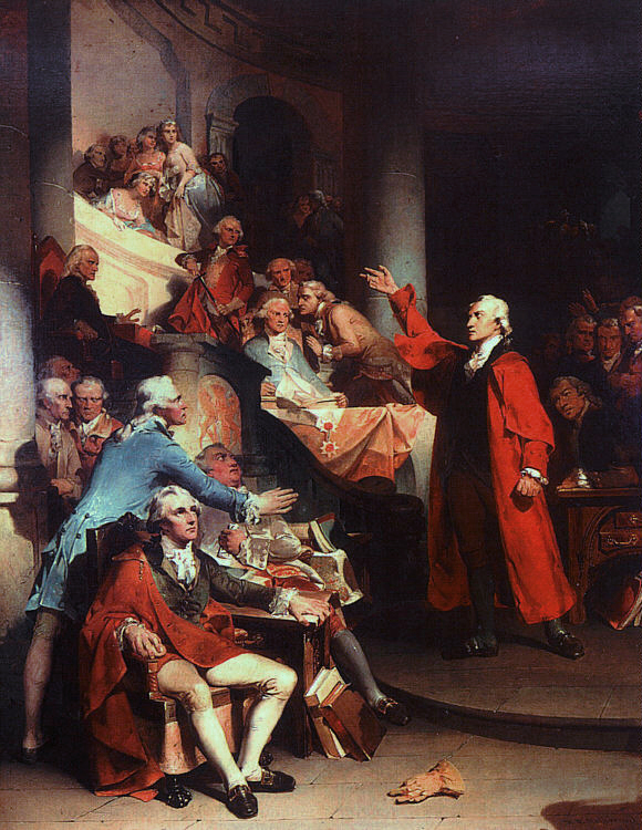 Patrick Henry&rsquo;s speech against the Stamp Act in front of the House of Burgesses in 1765, by Rothermel, 1851