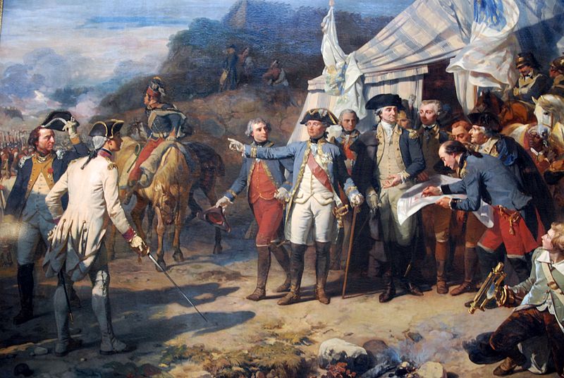 French general Rochambeau and general Washington giving their orders for Yorktown in 1781, by Auguste Couder, 1836